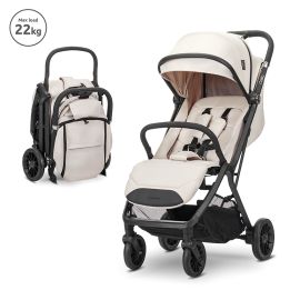 Carucior pentru copii, Calista, pliere automata, cadru din aluminiu, spatar reglabil 3 pozitii, copertina extensibila, 0-48 luni, pana la 22 kg, Beige