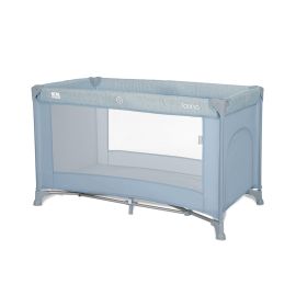 Patut pliabil pentru copii, Torino, 1 nivel, cu saltea inclusa si usa laterala cu fermoar, Blue
