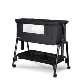 Patut pliabil, co-sleeper, Millie, 0 Luni+, max. 9 kg, inaltime reglabila 7 pozitii, sistem antireflux, plasa de tantari, saltea inclusa, Black