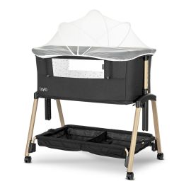 Patut Co Sleeper copii, Layla 2 in 1, cu latura pliabila, reglabil pe inaltime, sistem anti-reflux, Black