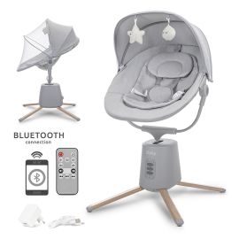 Leagan electric pentru bebelusi, Storky, Bluetooth, telecomanda, 5 viteze de leganare, potrivit 0-6 luni, Grey