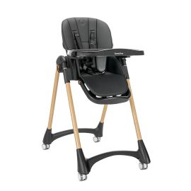 Scaun de masa pentru copii, Tummy Time, reglabil multiple pozitii, roti din silicon, finisaj cu efect de lemn, Black