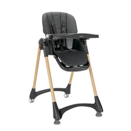Scaun de masa pentru copii, Remo, reglabil pe inaltime in 8 pozitii, spatar rabatabil 4 pozitii, tava dubla detasabila, roti silicon, Black