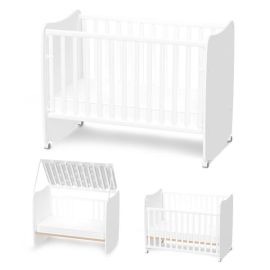 Patut bebe, Stars, 60 x 120 cm, cu functie de leganare, transformabil in casuta, White