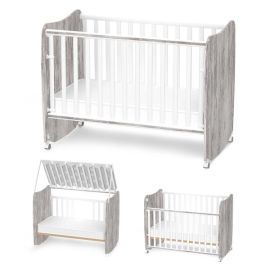 Patut bebe, Stars, 60 x 120 cm, cu functie de leganare, transformabil in casuta, White Artwood