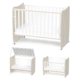 Patut bebe, Stars, 60 x 120 cm, cu functie de leganare, transformabil in casuta, White Light Oak