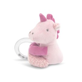 Jucarie de plus, Unicorn roz, 11 cm, cu inel si bilute zornaitoare, 0 luni+