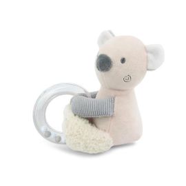 Jucarie de plus, Ursulet beige, 11 cm, cu inel si bilute zornaitoare, 0 luni+