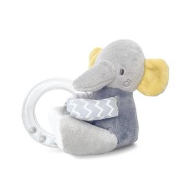 Jucarie de plus, Elefant gri, 11 cm, cu inel si bilute zornaitoare, 0 luni+