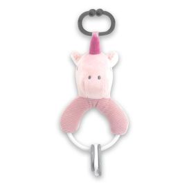 Jucarie de plus, Unicorn roz, 20 cm, cu forme geometrice zornaitoare, 0 luni+