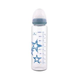 Biberon din sticla cu tetina anticolici, 240 ml, Blue