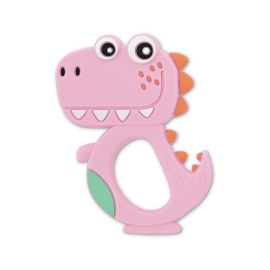 Jucarie de dentitie din silicon, Dino Lucky, peste 3 luni, Pink