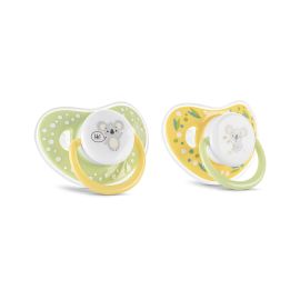 Set 2 suzete cu capac, silicon moale, tetina rotunda, 6 luni+, Yellow Green