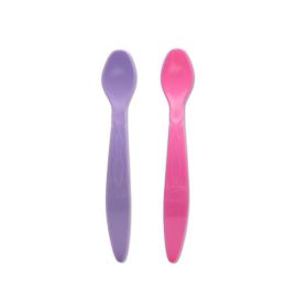 Set de 2 lingurite flexibile, cu maner lung, margine rotunjita, roz si mov