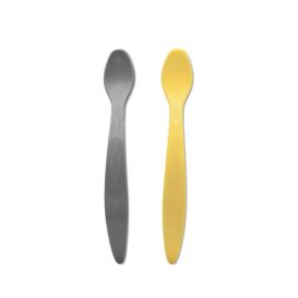 Set de 2 lingurite flexibile, cu maner lung, margine rotunjita, galben si gri