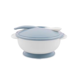 Set castron cu ventuza, capac si lingurita, Moonlight Blue