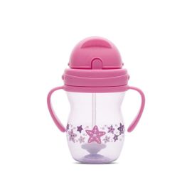 Cana cu manere si pai, anti-varsare, potrivita pentru calatorii, 12 luni+, 275 ml, Pink Purple