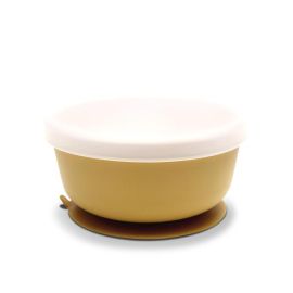 Bol de hranire cu capac, din silicon natural, cu ventuza, 6 luni+, Yellow