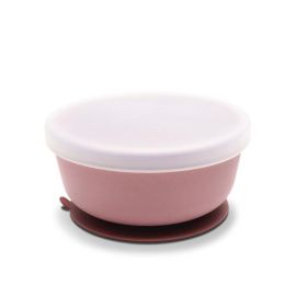 Bol de hranire cu capac, din silicon natural, cu ventuza, 6 luni+, Pink