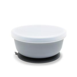 Bol de hranire cu capac, din silicon natural, cu ventuza, 6 luni+, Grey