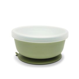 Bol de hranire cu capac, din silicon natural, cu ventuza, 6 luni+, Fresh Green