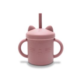 Canuta cu manere si pai, din silicon natural, 9 luni+, Pink
