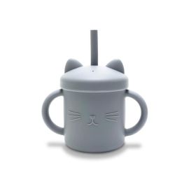 Canuta cu manere si pai, din silicon natural, 9 luni+, Grey