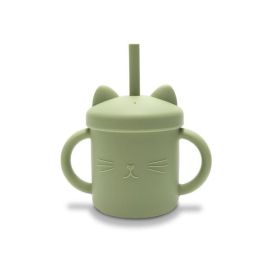 Canuta cu manere si pai, din silicon natural, 9 luni+, Fresh Green