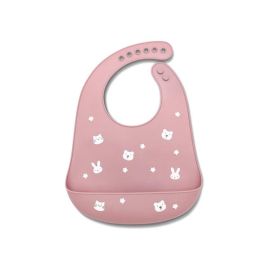 Baveta din silicon cu buzunar frontal, reglabila, 6 luni+, Deep Pink