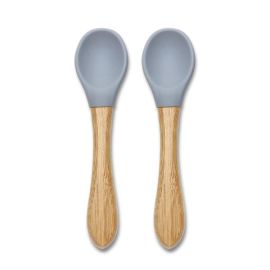 Set 2 lingurite din silicon si bambus, forma ergonomica, 6 luni+, Grey