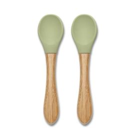 Set 2 lingurite din silicon si bambus, forma ergonomica, 6 luni+, Fresh Green