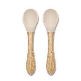 Set 2 lingurite din silicon si bambus, forma ergonomica, 6 luni+, Beige
