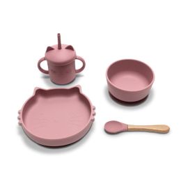 Set de hranire din silicon natural, 4 piese, 6 luni+, Pink