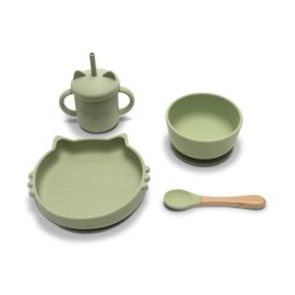 Set de hranire din silicon natural, 4 piese, 6 luni+, Fresh Green
