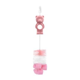 Perie de curatat biberoane, tetine si cani, Bear, Blush Pink