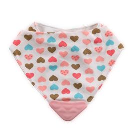 Baveta tip bandana, cu jucarie dentitie, bumbac, Pink