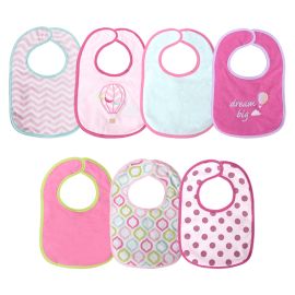 Set 7 bavete bumbac si peva, 30 x 19 cm, inchidere cu banda velcro, fetite