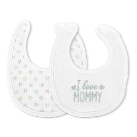 Set 2 bavete bumbac pentru nou-nascut, inchidere cu velcro, potrivit pentru hranire si in perioada eruptiei dentare, 0 luni+, White