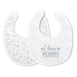 Set 2 bavete bumbac pentru nou-nascut, inchidere cu velcro, potrivit pentru hranire si in perioada eruptiei dentare, 0 luni+, Blue