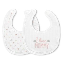 Set 2 bavete bumbac pentru nou-nascut, inchidere cu velcro, potrivit pentru hranire si in perioada eruptiei dentare, 0 luni+, Pink