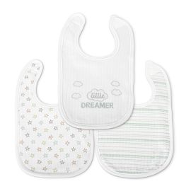 Set 3 bavete bumbac pentru nou-nascut, inchidere cu velcro, potrivit pentru hranire si in perioada eruptiei dentare, 0 luni+, White