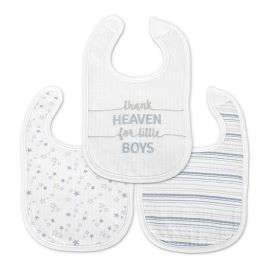Set 3 bavete bumbac pentru nou-nascut, inchidere cu velcro, potrivit pentru hranire si in perioada eruptiei dentare, 0 luni+, Blue