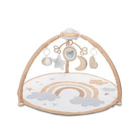 Centru de de activitati, Proiector Rainbow, saltea de joaca, proiector cu lumini, arcada cu jucarii, 83 x 83 cm, 0 luni+, Beige