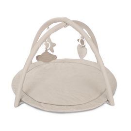 Saltea de activitati pentru bebelusi, Moments, jucarii textile cu sunet si zornaitoare, 83x83 cm, 0 luni+, Beige