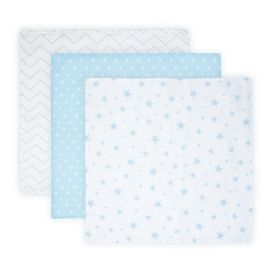 Set 3 scutece pled muselina, 80x80 cm, Blue Mix