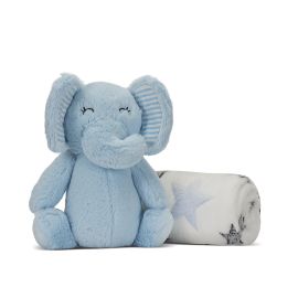 Paturica moale cu jucarie din plus elefant, Nappy, 90 x 75 cm, 0 luni+, Blue