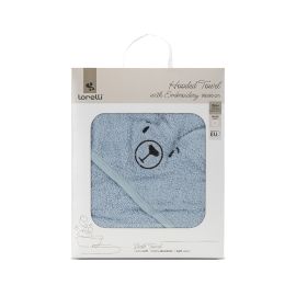 Prosop de baie cu gluga si broderie, 90 x 90 cm, 0 luni+, bumbac, Soft Blue