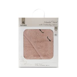 Prosop de baie cu gluga si broderie, 90 x 90 cm, 0 luni+, bumbac, Smoke Rose