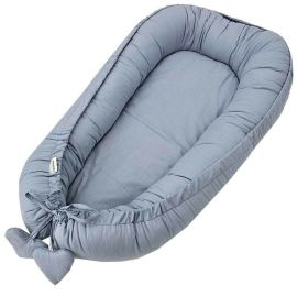 Cosulet bebelus, Feedo, Pentru dormit, joaca, protectie in patut, Baby Nest 90x60 cm, Din bumbac 100%, Design cu inimioare, Albastru
