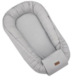 Cosulet bebelus, Feedo, Pentru dormit, joaca, protectie in patut, Baby Nest 90x60 cm, Din bumbac 100%, Design elegant, Gri